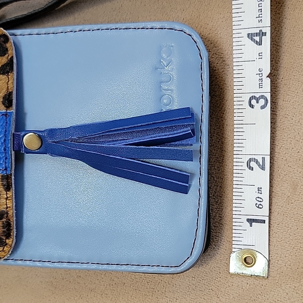 Soruka Gia Blue & Leopard Print Upcycled Leather Crossbody Bag OOAK NWT - Picture 10 of 13